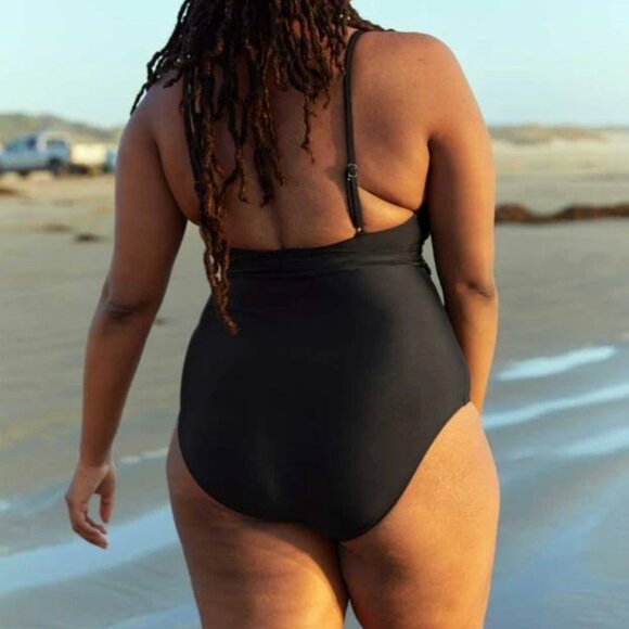 Aerie Wrap One Piece Swimsuit full coverage True Black Size XL LONG - Picture 4 of 13